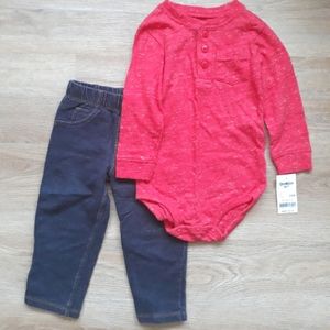OshKosh B'Gosh Henley Bodysuit 24 Months -  Red Size 24 mos + Pants